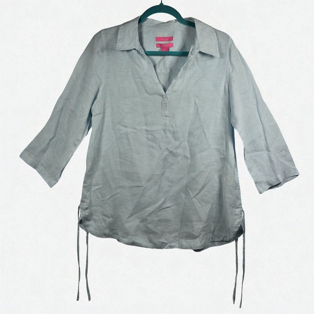 Isaac Mizrahi New‎ York 100% Linen Tunic Top Women Small 3/4 Sleeve Lagenlook
